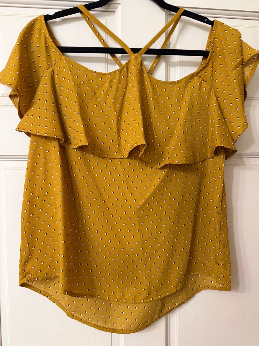 Maurices Mustard Dot Ruffle Off-Shoulder Cami
